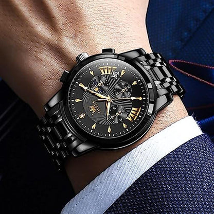 Men Watch: OLEVS Chronograph Stainless Steel Big Face – Close-up Detail