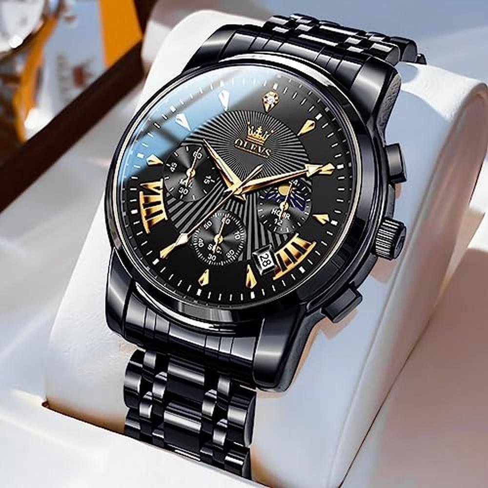Men Watch: OLEVS Chronograph Stainless Steel Big Face – In Use