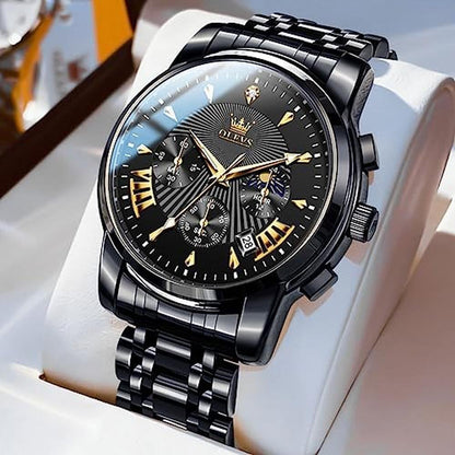Men Watch: OLEVS Chronograph Stainless Steel Big Face – In Use