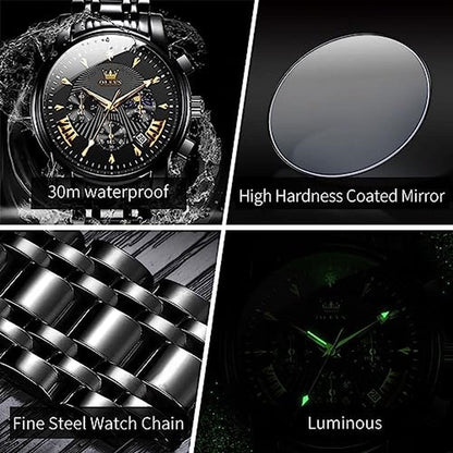 Men Watch: OLEVS Chronograph Stainless Steel Big Face – Packaging