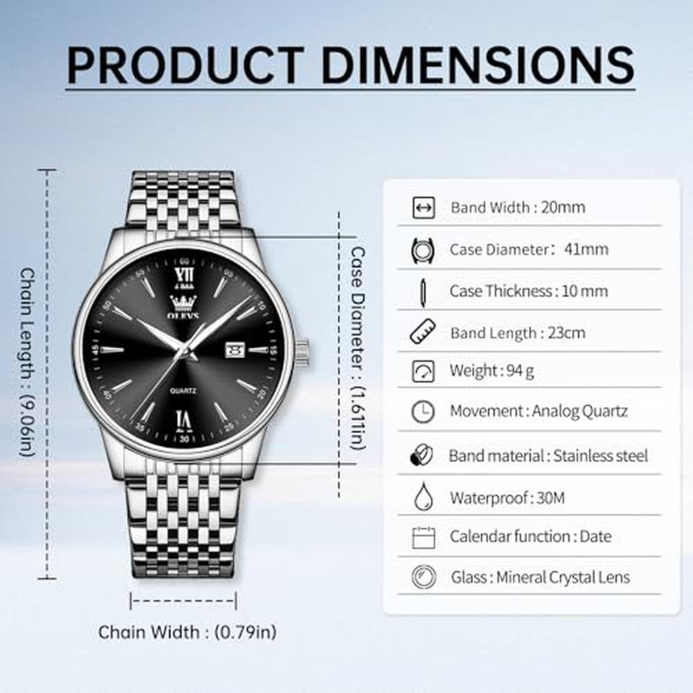 Men Watch: Olevs Silver Watches for Men Big Face Black and – In Use