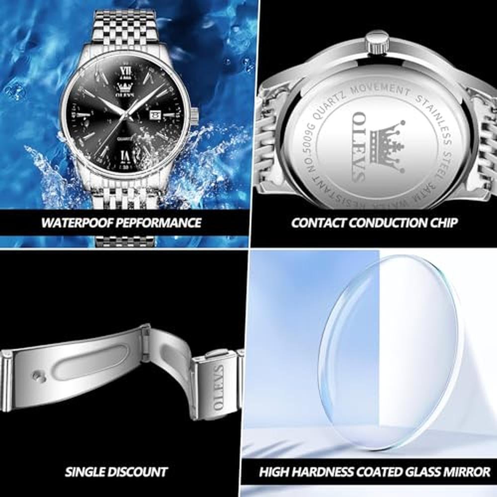 Men Watch: Olevs Silver Watches for Men Big Face Black and – Packaging