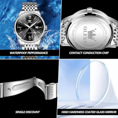 Men Watch: Olevs Silver Watches for Men Big Face Black and – Packaging