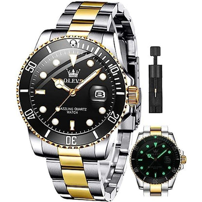 Watches Men: OLEVS Black Mens Dress Watch Analog Quartz – Front View