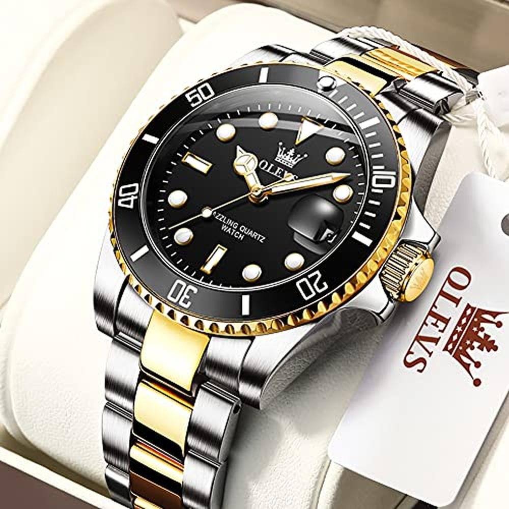 Watches Men: OLEVS Black Mens Dress Watch Analog Quartz – Side View