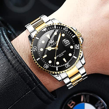 Watches Men: OLEVS Black Mens Dress Watch Analog Quartz – Close-up Detail