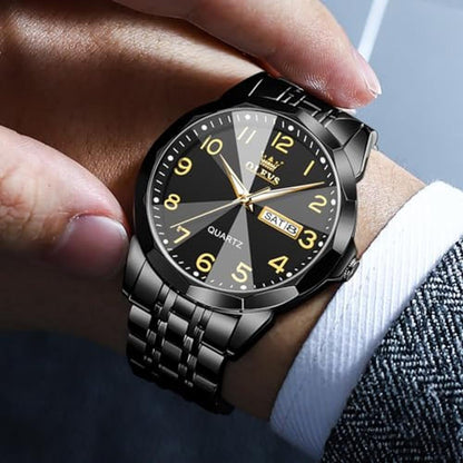 Watch Olevs: OLEVS Dress Watch for Men Leather Moon Phase – Side View