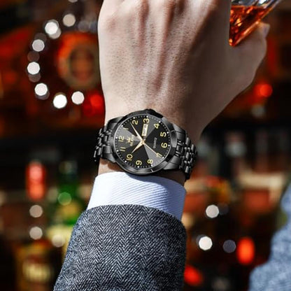 Olevs Watches for Men: Leather Chronograph Moon Phase Dress – In Use