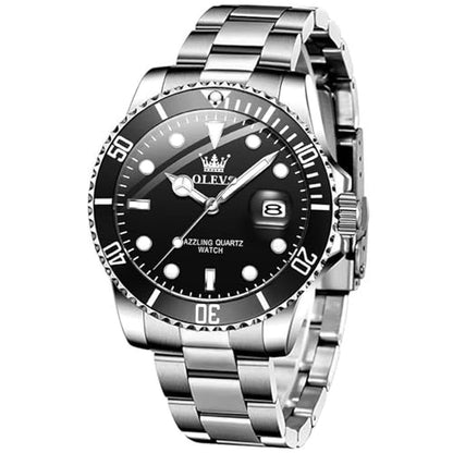 Men Watches: OLEVS Large Face Luxury Stainless Steel Silver – Front View