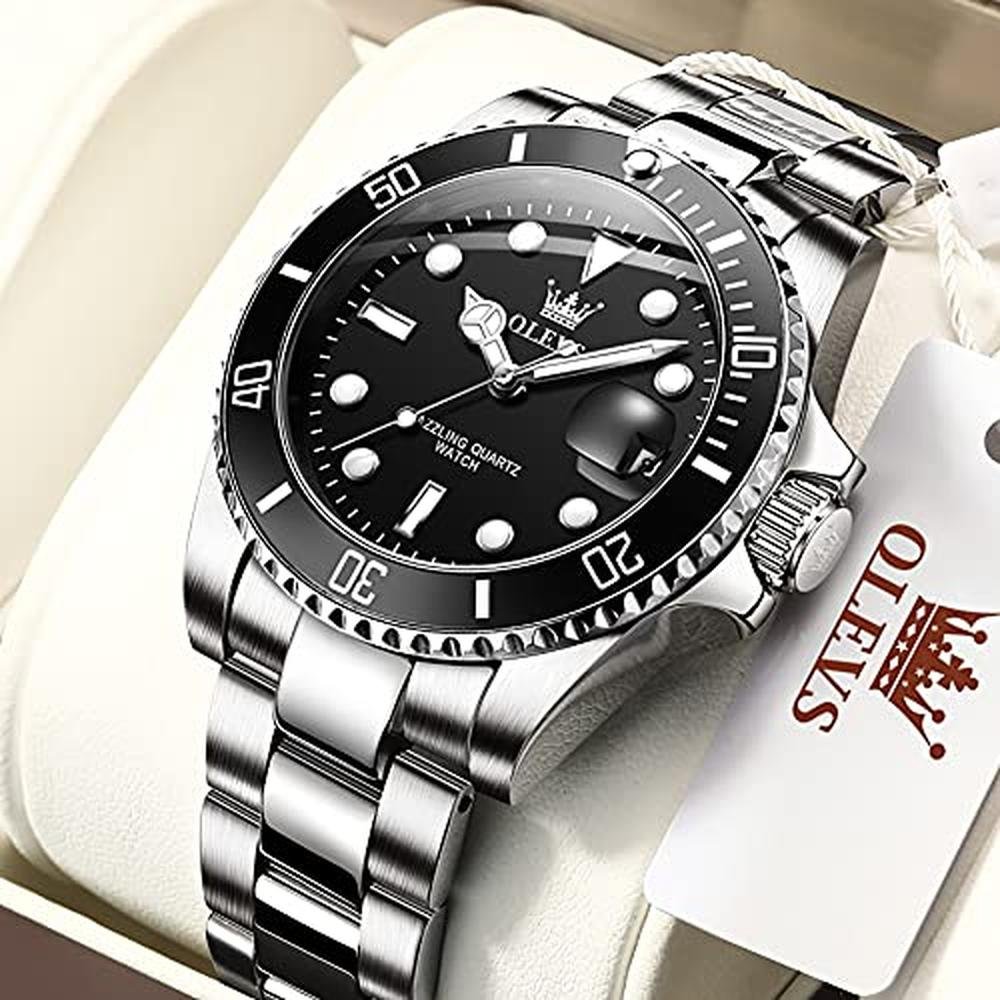 Men Watches: OLEVS Large Face Luxury Stainless Steel Silver – Side View