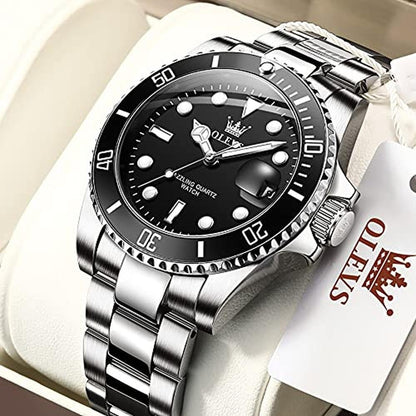 Men Watches: OLEVS Large Face Luxury Stainless Steel Silver – Side View