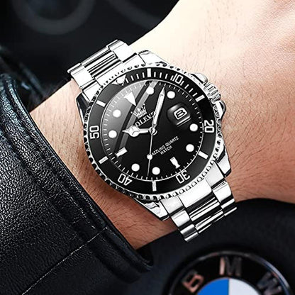 Men Watches: OLEVS Large Face Luxury Stainless Steel Silver – Close-up Detail