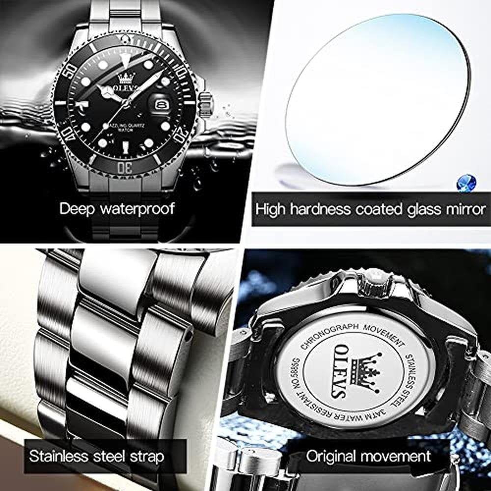 Men Watches: OLEVS Large Face Luxury Stainless Steel Silver – In Use