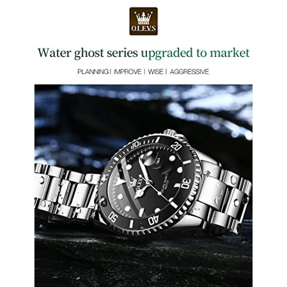 Men Watches: OLEVS Large Face Luxury Stainless Steel Silver – Packaging