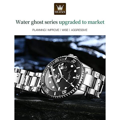 Men Watches: OLEVS Large Face Luxury Stainless Steel Silver – Packaging