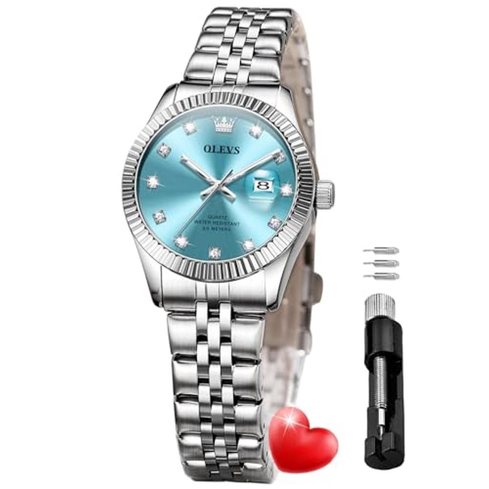 Olevs Wrist Watch for Women: Luxury Rose Gold Stainless – Front View