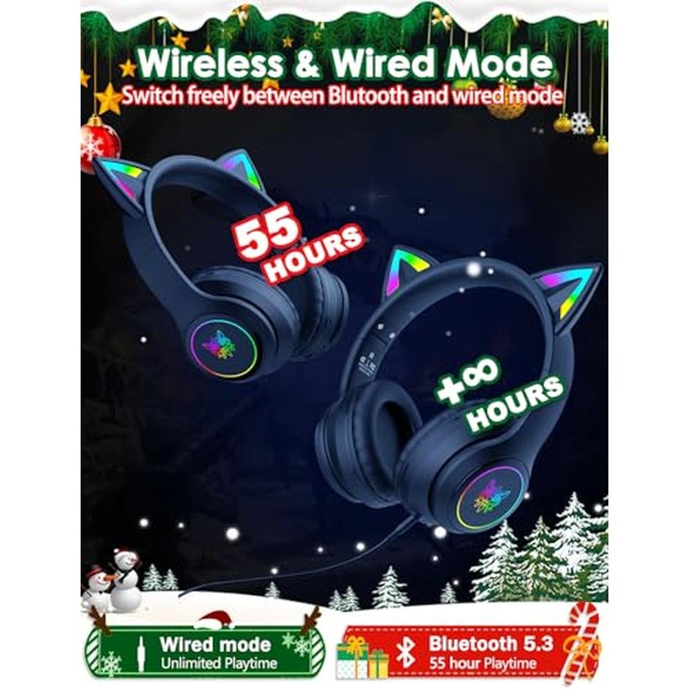 ONITOON Cat Ear Bluetooth Headphones for Kids & Adults – In Use