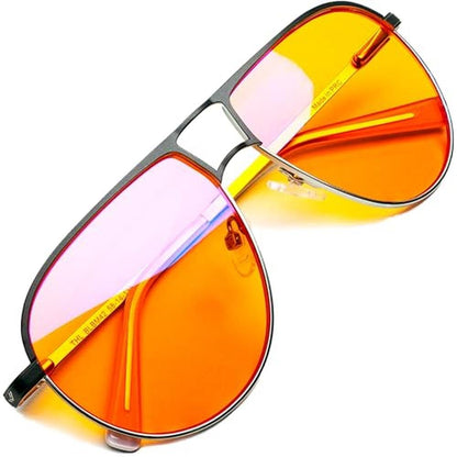 Glasses Blue: Orange Aviator Blue Light Blocking Glasses – Front View