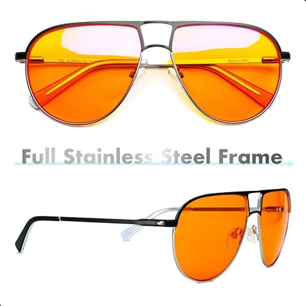 Glasses Blue: Orange Aviator Blue Light Blocking Glasses – Side View