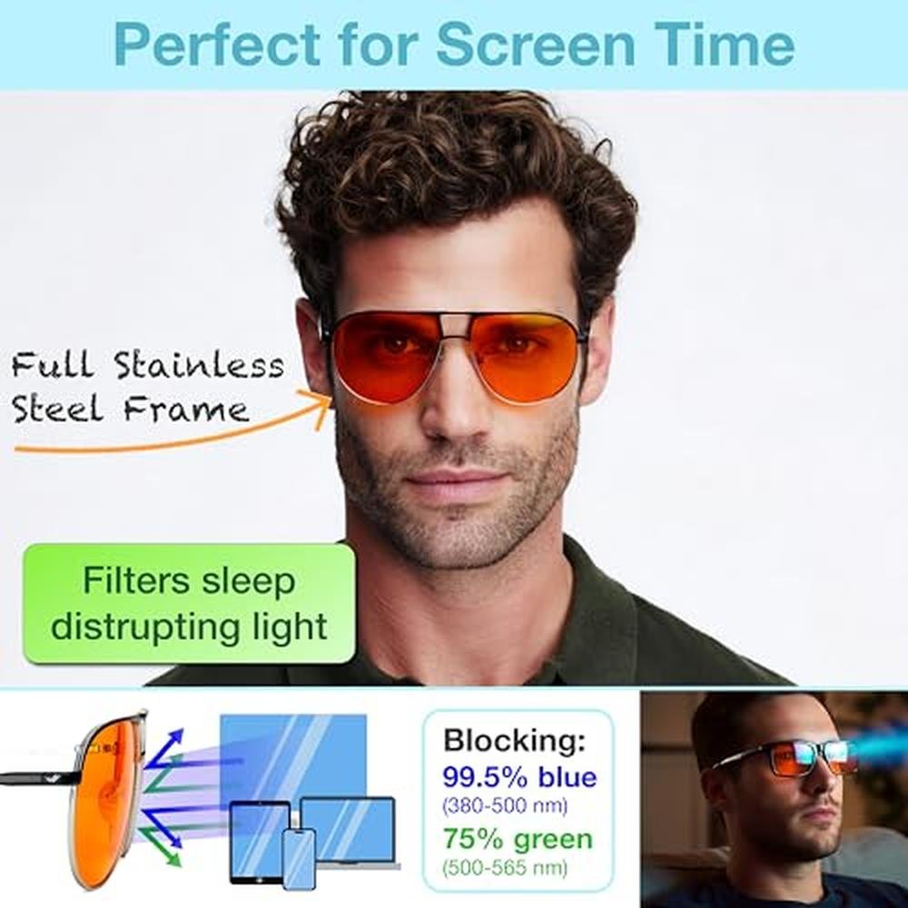 Glasses Blue: Orange Aviator Blue Light Blocking Glasses – Close-up Detail