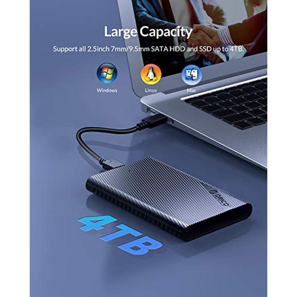 Hard Drive Enclosure: ORICO 2521C3 2.5 Inch External SSD HDD – Close-up Detail