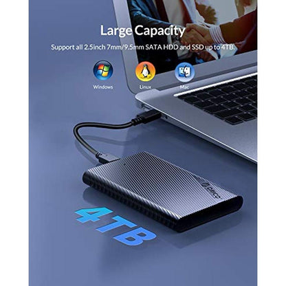 Hard Drive Enclosure: ORICO 2521C3 2.5 Inch External SSD HDD – Close-up Detail