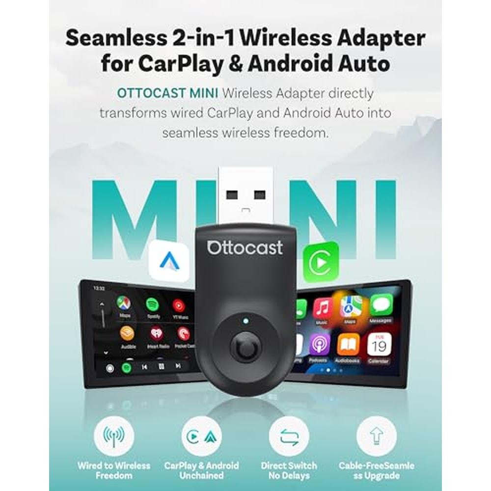 Carplay Android: OTTOCAST Mini 2025 Wireless 2-in-1 Adapter – Side View