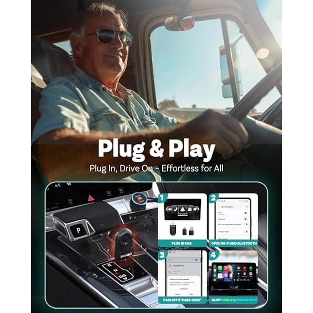 Carplay Android: OTTOCAST Mini 2025 Wireless 2-in-1 Adapter – Close-up Detail