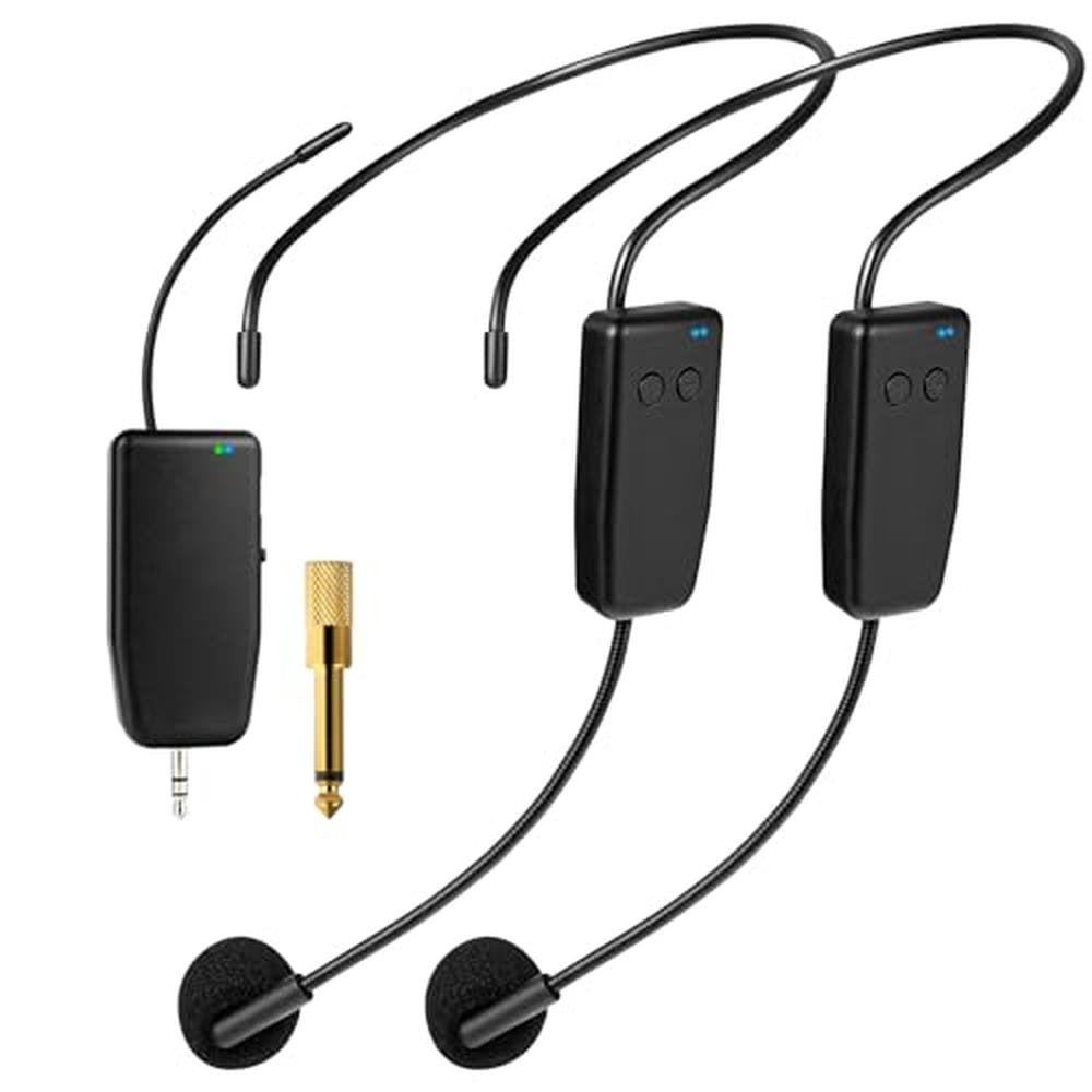 Wireless Microphone System: OxxyeeKS 2.4G Dual Headset Mics – Front View