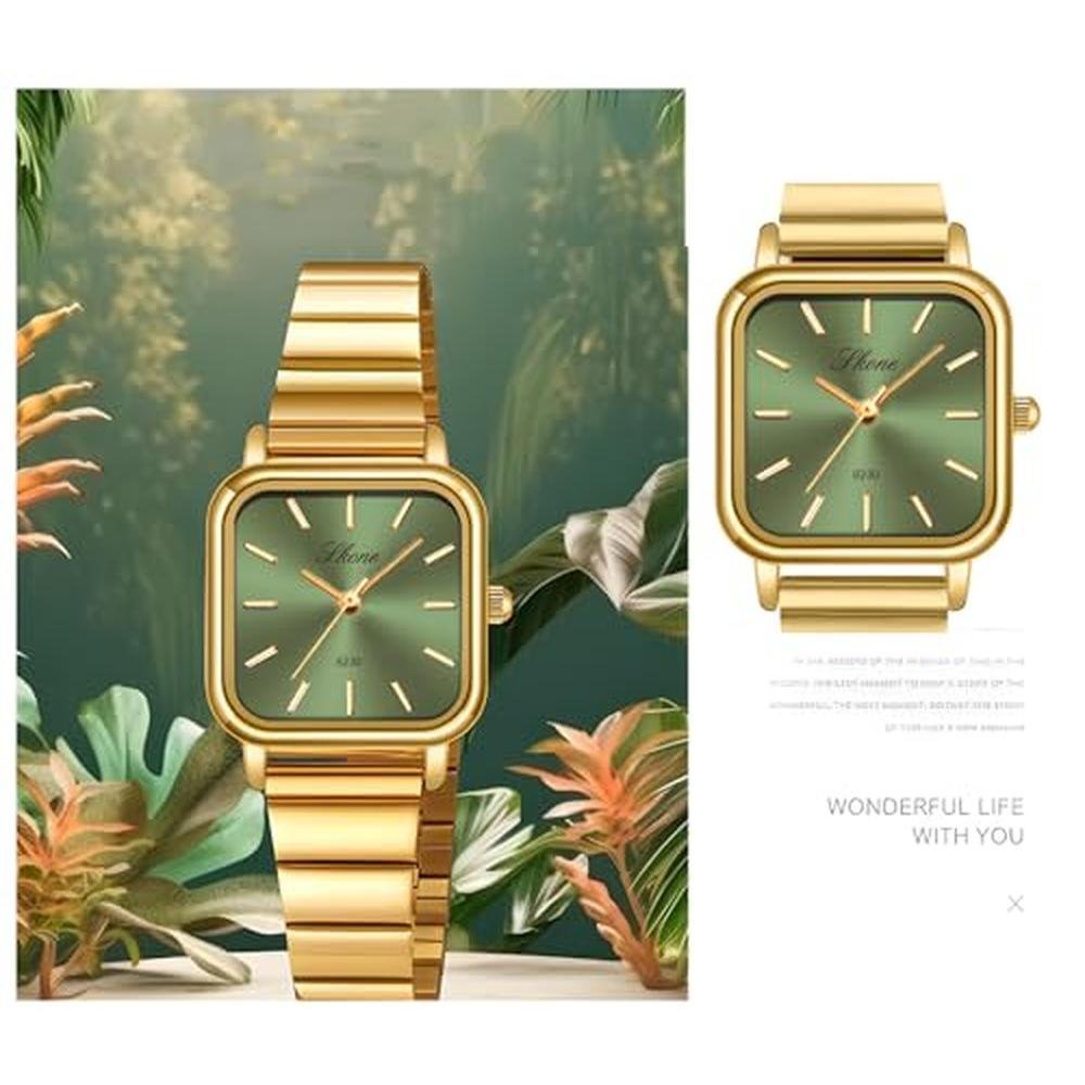 Dial Watch: PASOY Womens Square Dial Gold Watch – Side View
