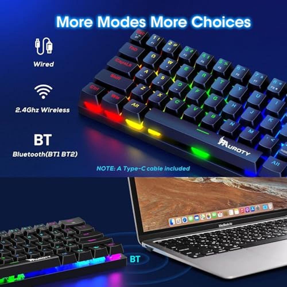 Pauroty 60% Wireless Mechanical Keyboard – Side View