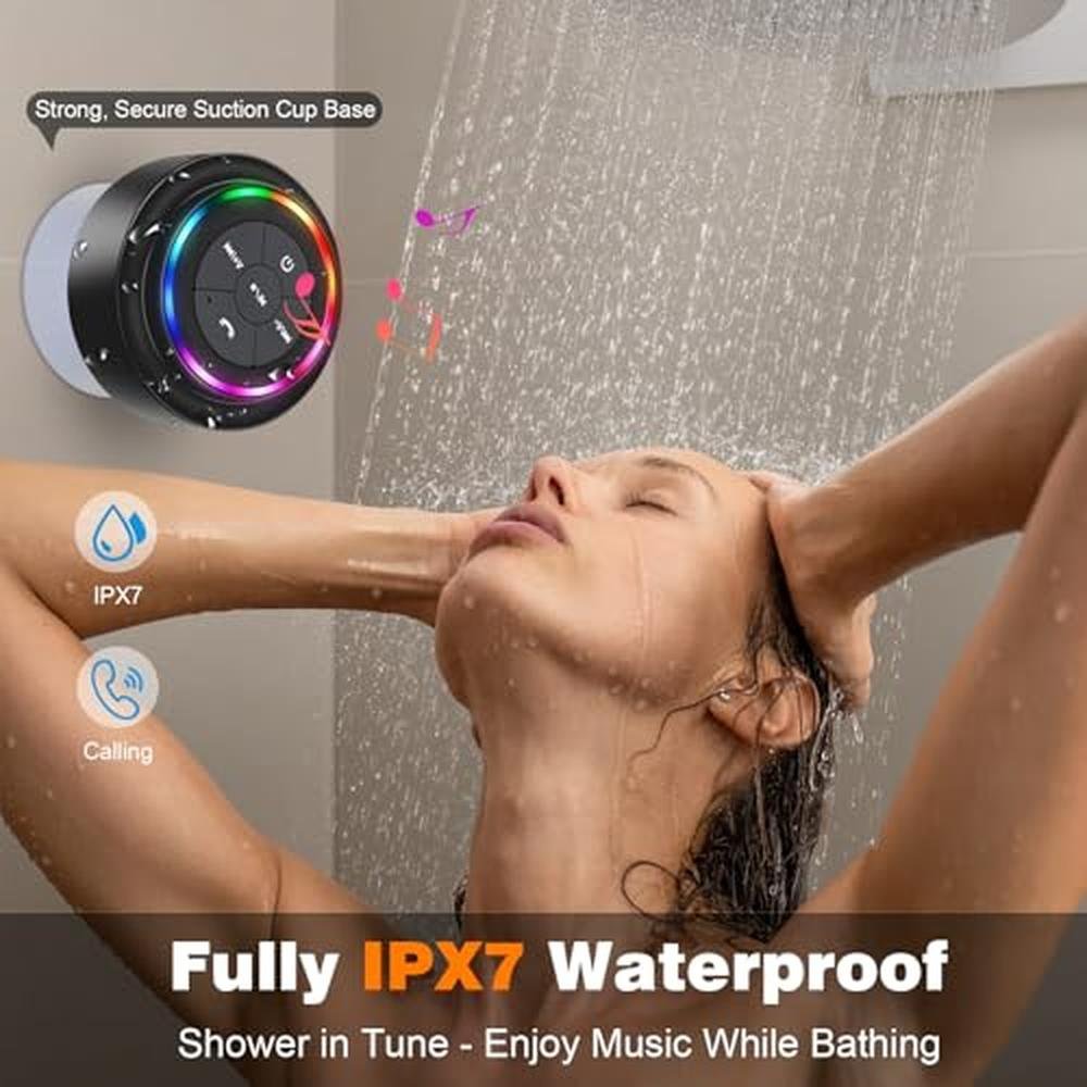 PEDVSTY Shower Speaker: Waterproof Bluetooth Speaker with – Side View