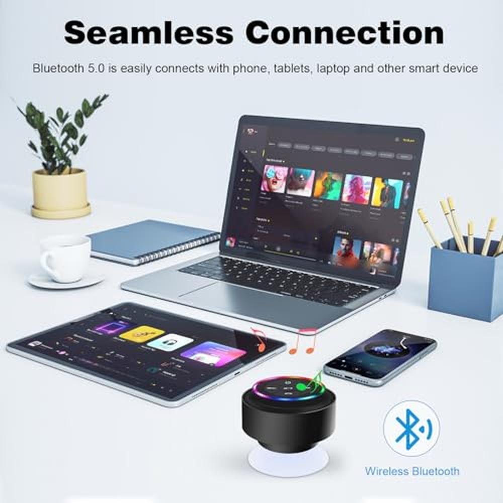 PEDVSTY Shower Speaker: Waterproof Bluetooth Speaker with – In Use