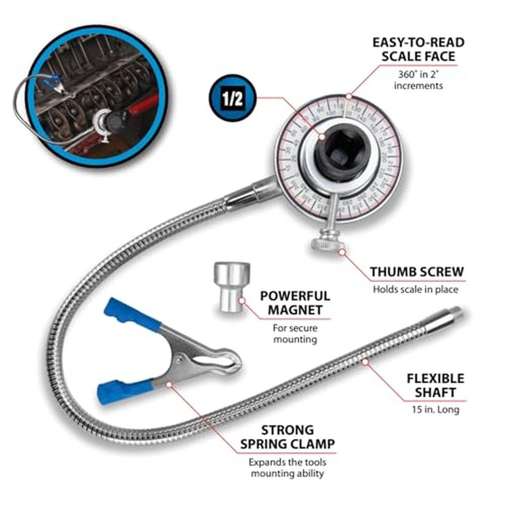 Performance Tool M210 Torque Angle Gauge w/Flexible Clip – Side View