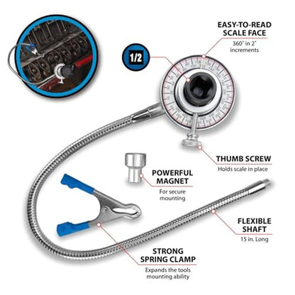 Performance Tool M210 Torque Angle Gauge w/Flexible Clip – Side View