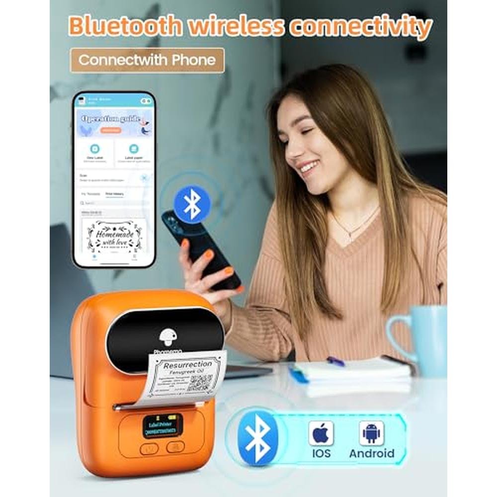Barcode Printer: Phomemo M110 Thermal Label Maker Machine – Side View