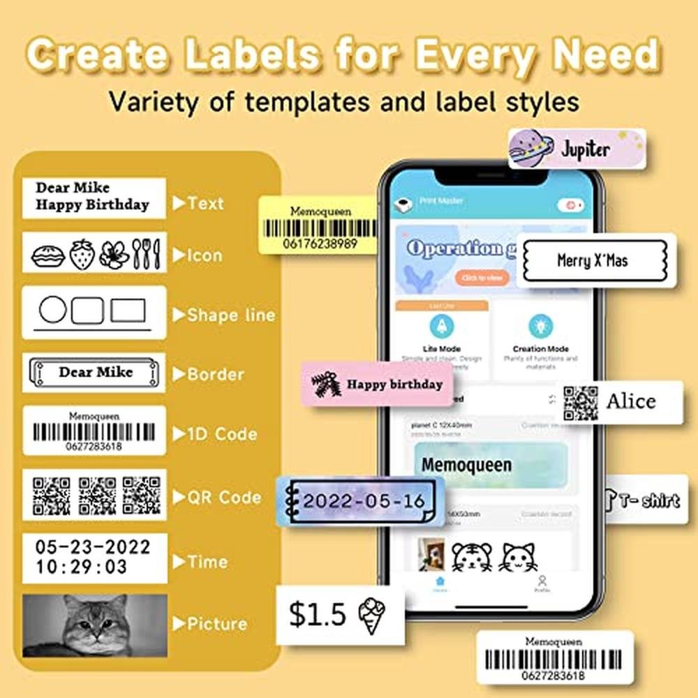 Label Maker: Phomemo D30 Label Printer with 3-Roll Adhesive – Side View