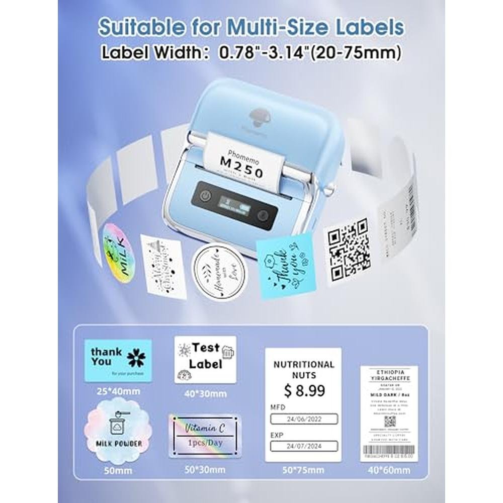 Label Maker: Phomemo M250 3 Thermal Barcode Address Printer – Side View