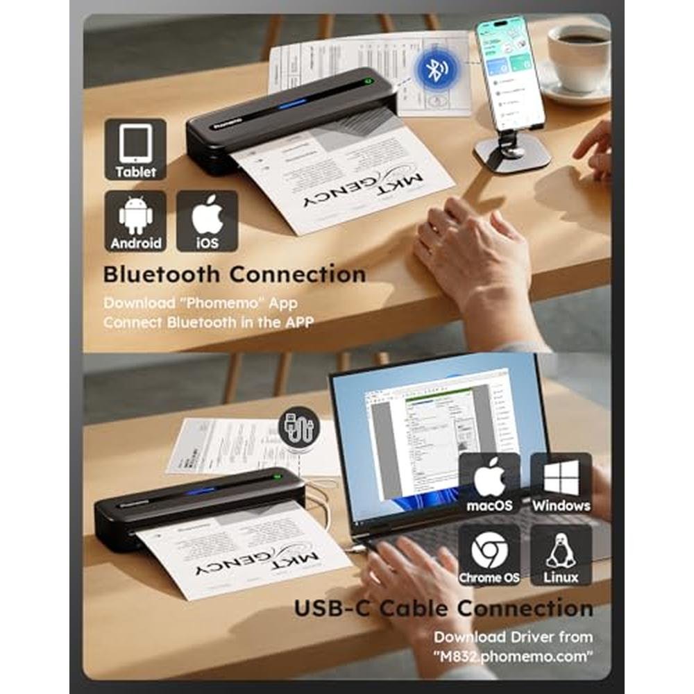 Portable Printers: Phomemo M832 Pro Wireless Thermal Printer – Close-up Detail