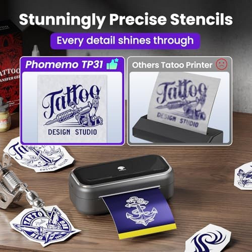 Tattoo Printer: Phomemo TP31 Mini Bluetooth Stencil Printer – In Use