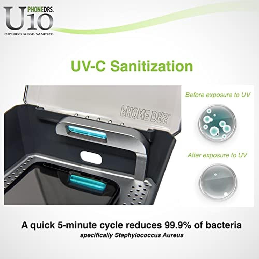 PHONEDRS U10 UV-C Cell Phone Sanitizer with Dryer and – In Use