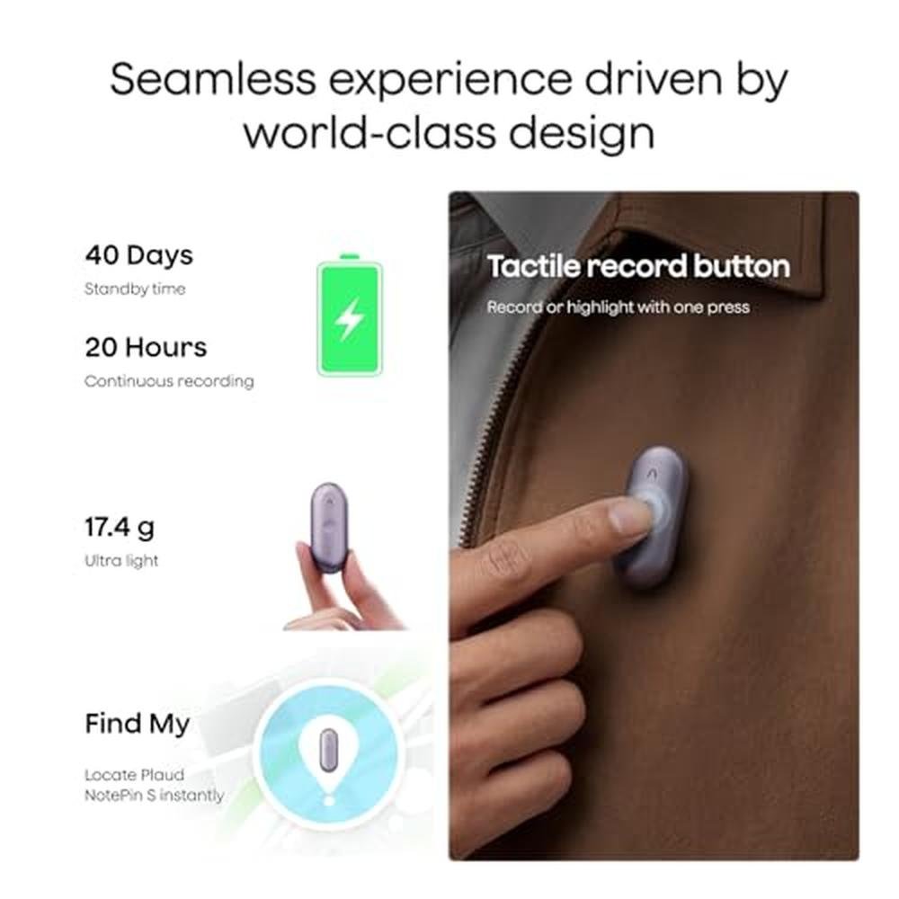 Plaud NotePin S AI Voice Recorder – Side View