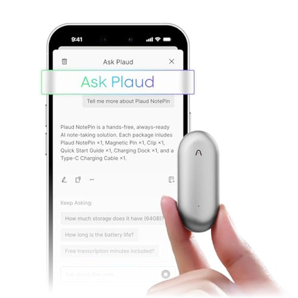 Voice Recorder: Plaud NotePin AI Voice Recorder – Front View