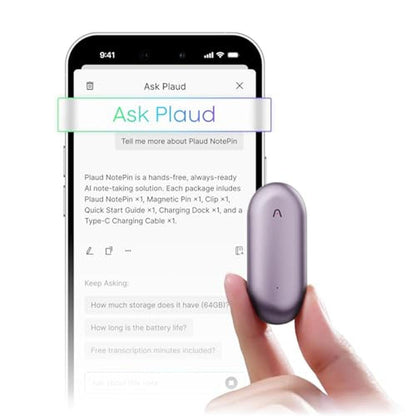 Voice Recorder: Plaud NotePin AI Voice Recorder – Front View
