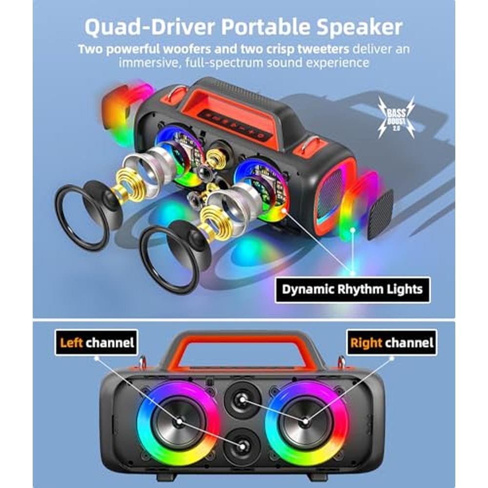 Speaker Outdoor: Portable Bluetooth 140W Loud Wireless – Side View
