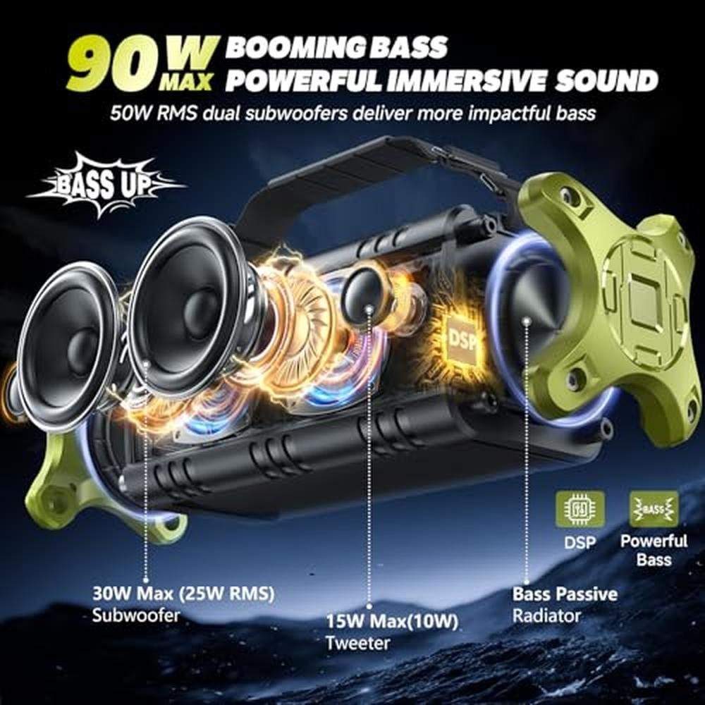 Speaker Portable: W-KING 90W Max Loud Outdoor Speaker – Side View