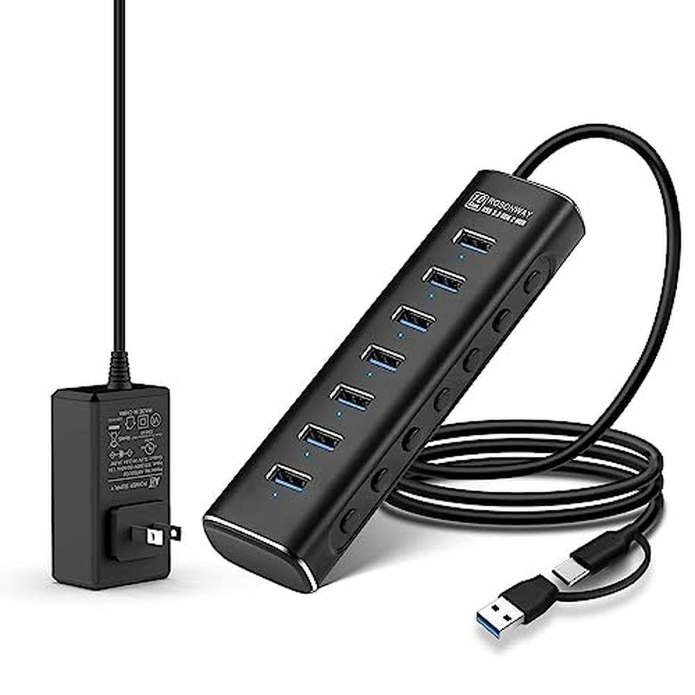 Powered USB Hub: Rosonway 7 Ports USB 3.1/3.2 Gen 2 – Front View