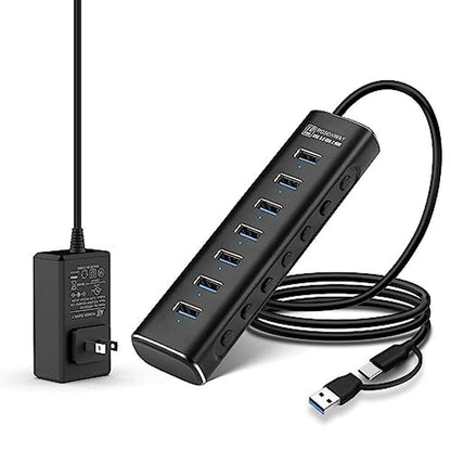 Powered USB Hub: Rosonway 7 Ports USB 3.1/3.2 Gen 2 – Front View