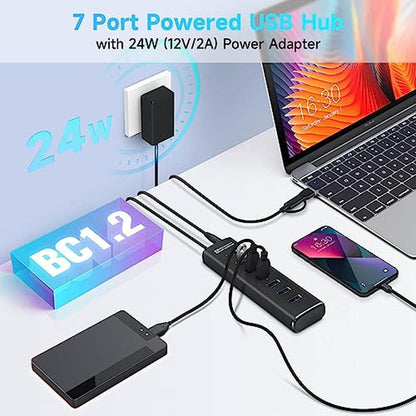 Powered USB Hub: Rosonway 7 Ports USB 3.1/3.2 Gen 2 – Close-up Detail
