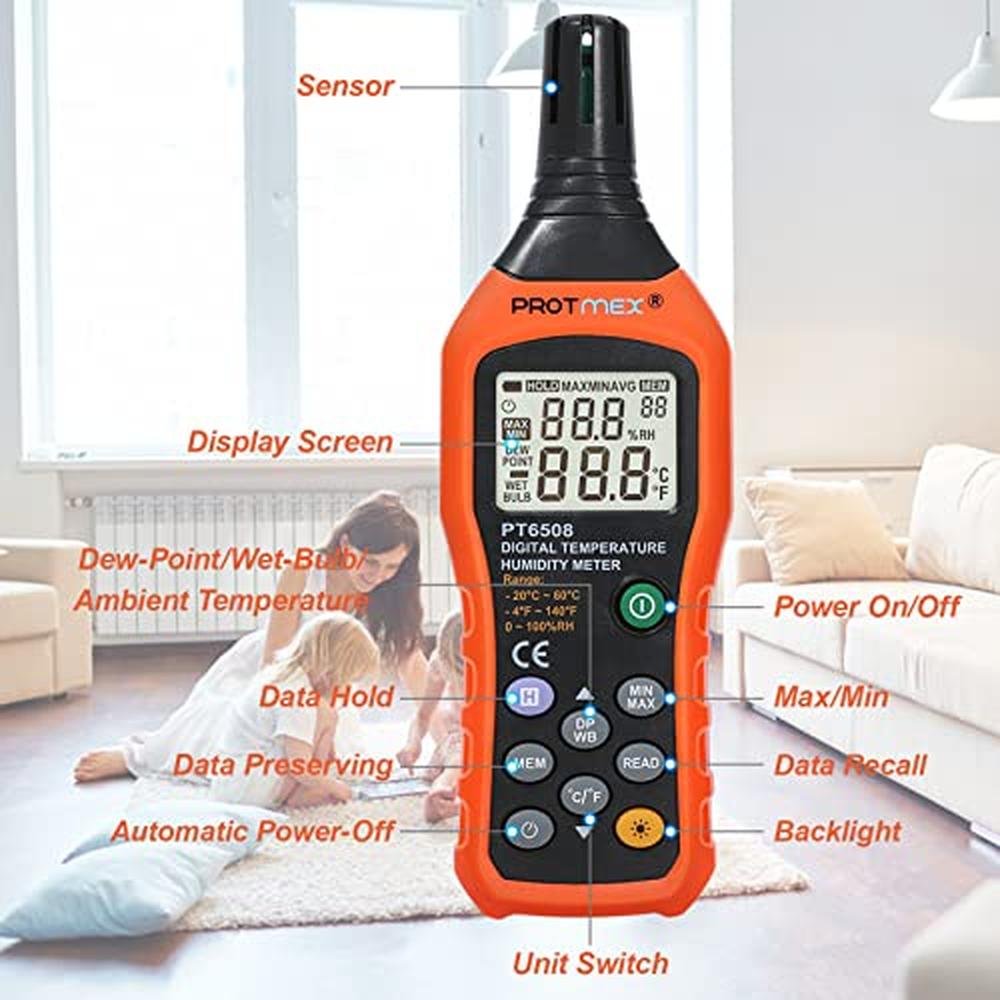 Protmex Digital Temperature Humidity Meter – Side View